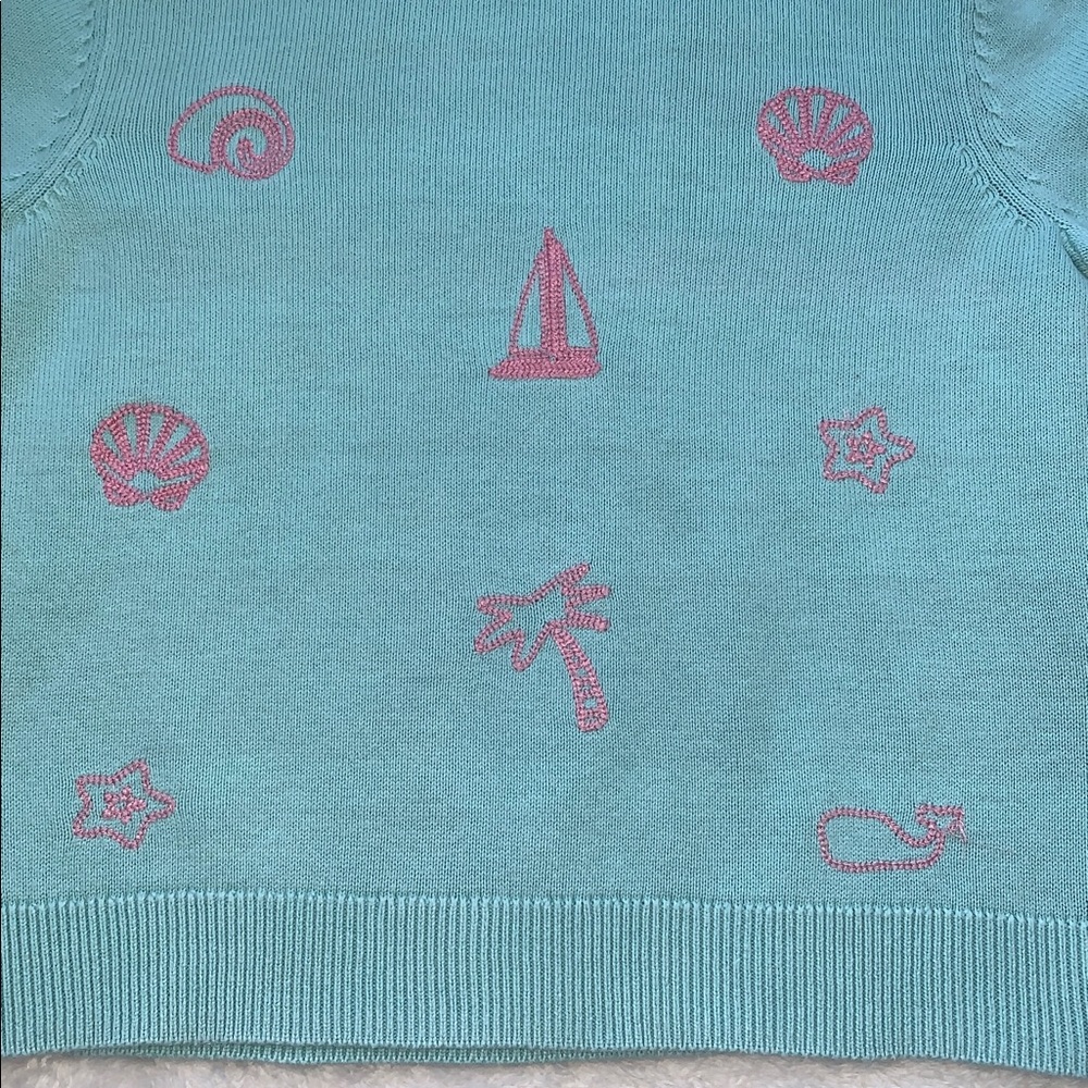 Vineyard Vines Blue Green Sweater 4T GUC Beach Shells Sailboat - Picture 3 of 10